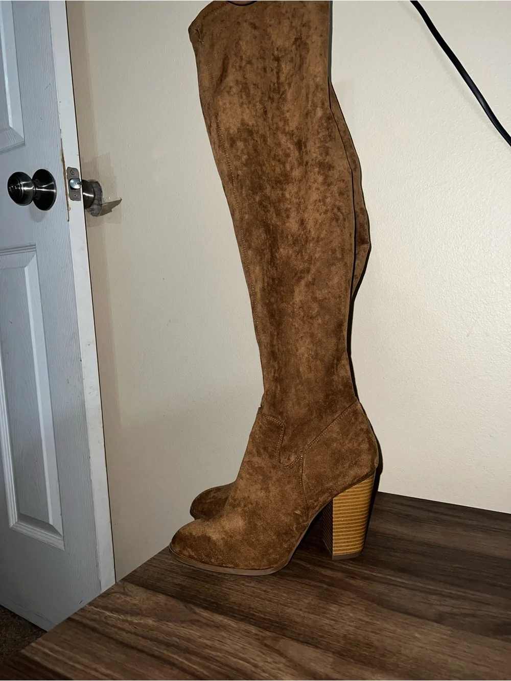 Women’s Brown Suede Knee-High Block Heel Boots